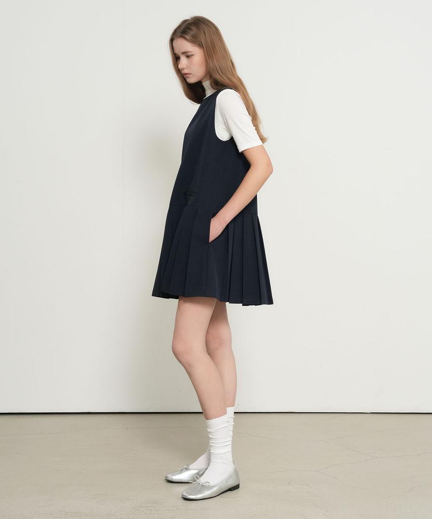 General Idea Pleated Skirt Mini Dress [Navy] / Gf1Lop503