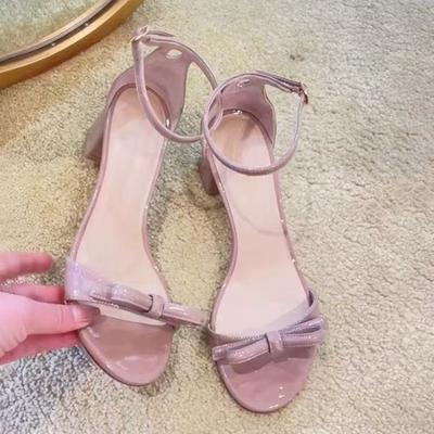 Sandales d'été à bout ouvert et talon épais pour femmes, chaussures de soirée et de bal de fin d'année à la mode avec nœud papillon, sandales