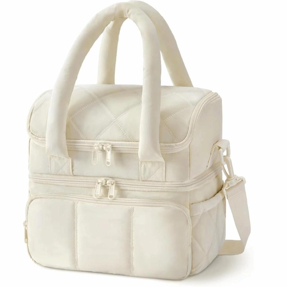 

Double Deck Lunch Box Insulated Puffer Tote Easy to Use Lunch Bag Outdoor бежевый