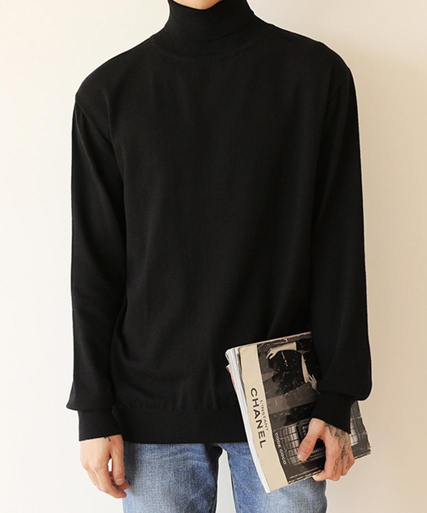 Jikeulib Essential Long Neck Turtleneck Tension Polo Knit T-Shirt 2 Colors