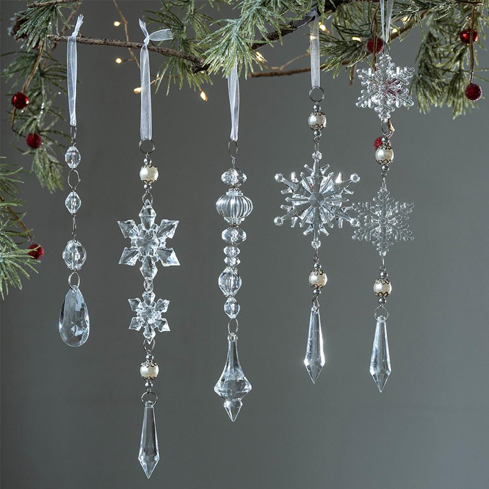 Christmas Tree Decoration Snowflake Water Drop Ornaments Pendant Transparent Acrylic Snowflake Ornament Pendant for Christmas