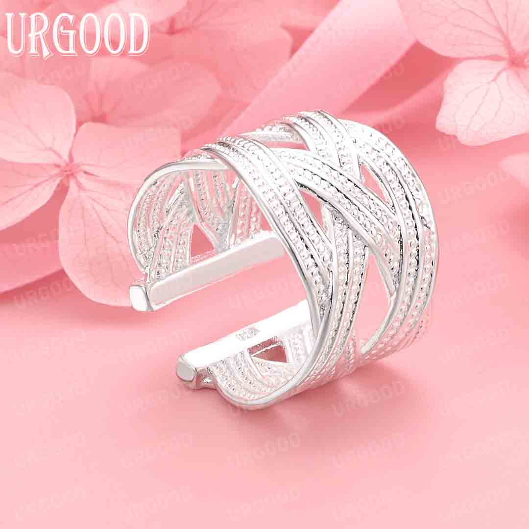 

925 Sterling Silver Fashion Jewelry Wedding Braided Adjustable Ring 5#-10#