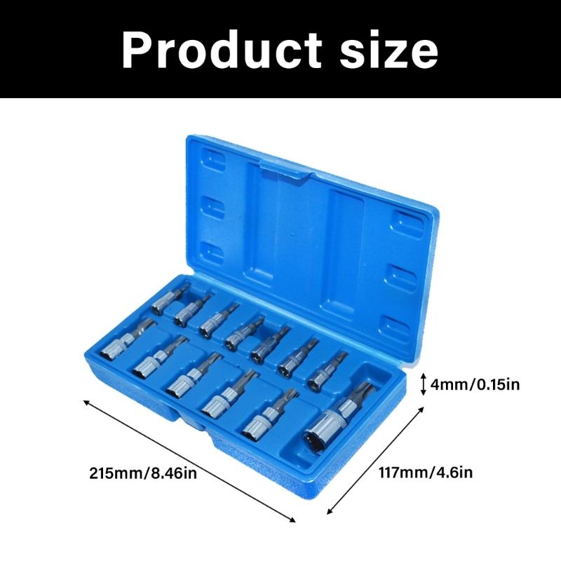 13Piece T8 To T60 Socket Wrench Bit Kit for Professional Mechanics DIY Home Improvement Projects 1/4in 3/8in 1/2inch