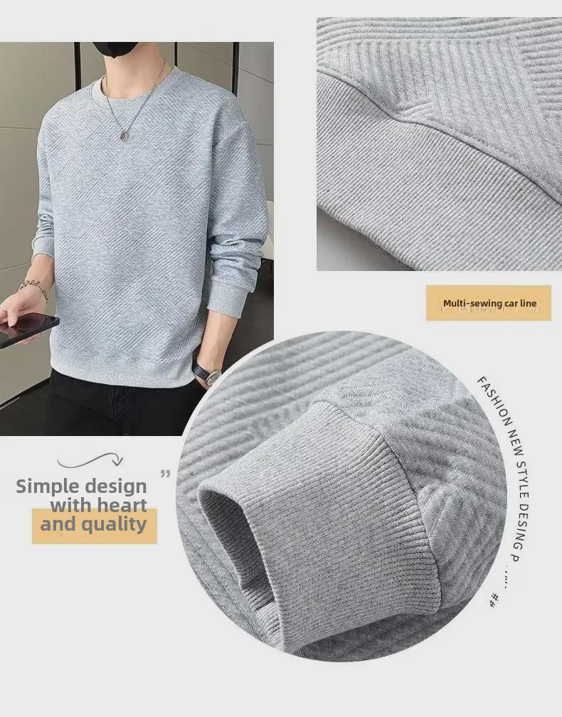 Men's Trendy White Knitted Waffle Sweatshirt - Spring/Fall Jacquard Jacket, Unisex Hong Kong Style.