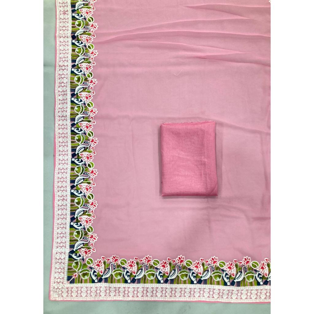 WEDDING SPECIAL COLLECTION | Premium Soft Georgette Saree with Embroidery Cutwork Border