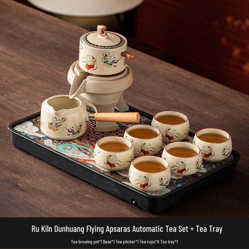 Chaxun Ru Kiln Dunhuang Flying Apsara Automatic Ceramic Tea Set