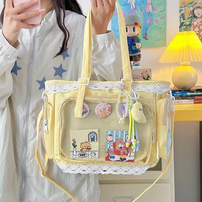 Przezroczysta Torba Tote w Japońskim Stylu z Odznaką Anime - Urocza Torba na Ramię Crossbody dla Kobiet i Studentek