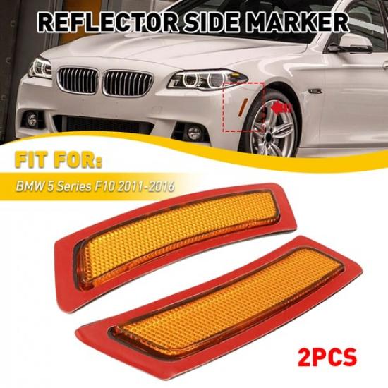 For BMW 5 Series F10 2011-16 Amber Front Bumper Reflector Side Marker Lamp 2pc A