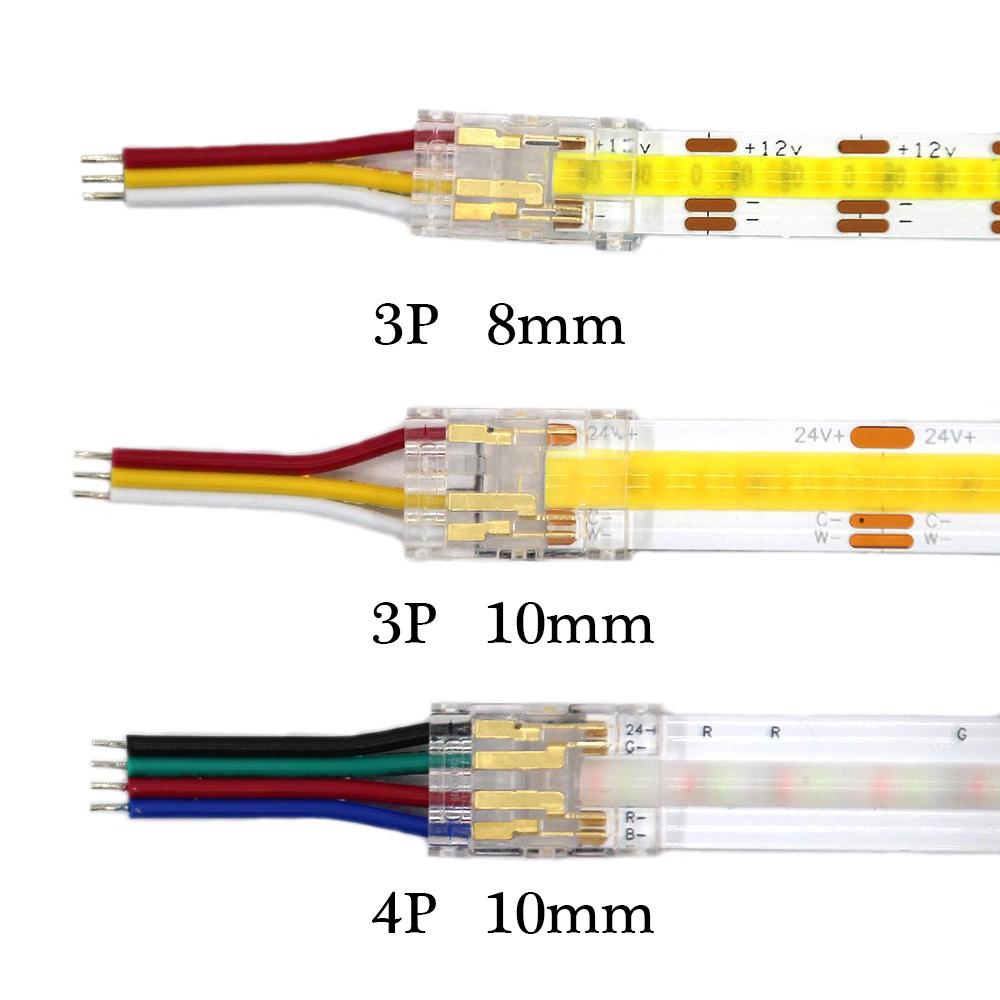 COB Mini Led Light Strip Wire Connectors 2 3 4 Pin Connection Solderless FCOB RGB CCT 5 8 10mm LED Strip To Strip Wire Connector