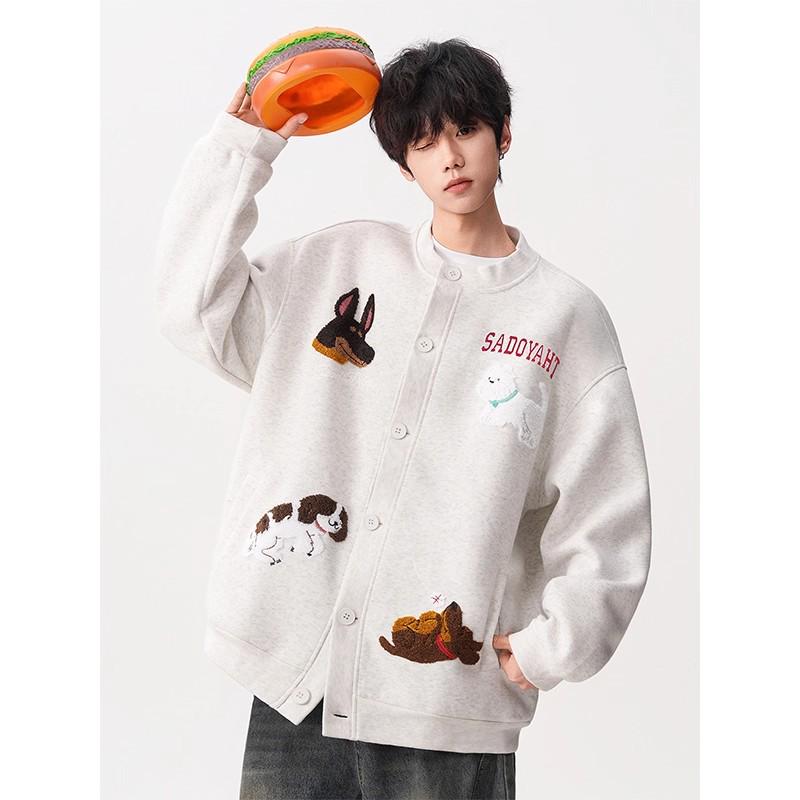 

Men s American-Style Flocked Cardigan Hoodie: Trendy, Loose-Fit Autumn Casual Top L