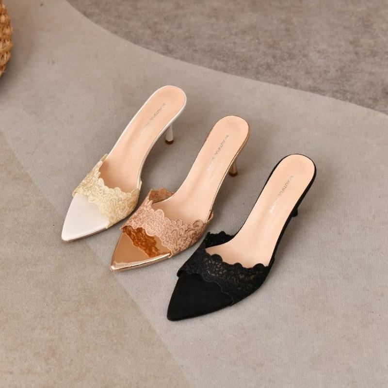 Women's Wide Width Embroidered Heels, Stiletto Open-Toe Sandals, Fashion Wholesale Dressy Flats for Women