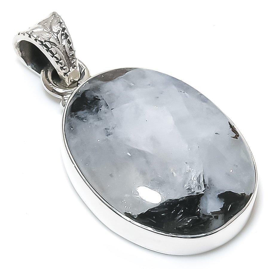 Naturalny Kamień Księżycowy Tęczowy 925 Srebro Próby Wisiorek 1,50'' U3K67