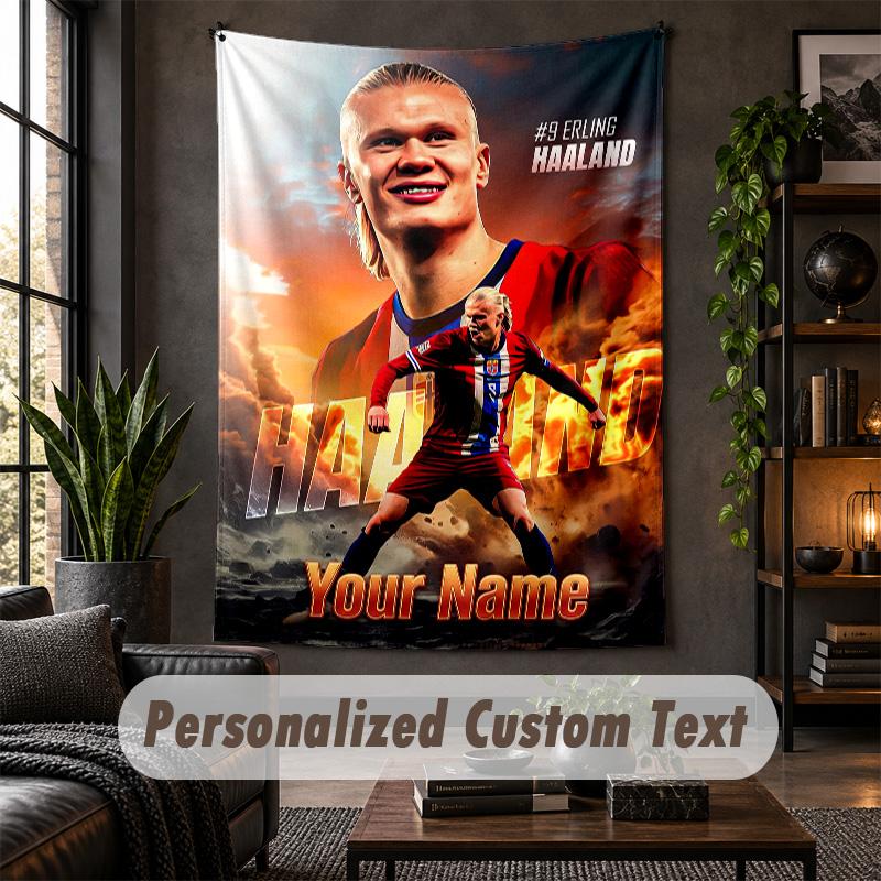 Personalized Wall Tapestry,Erling Haaland Custom Text, Soft Fabric Wall Art For Indoor Decoration