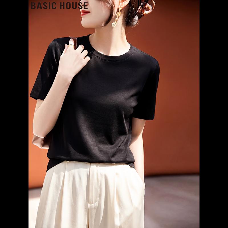 Basic House Women s Silk Blend Round Neck Short Sleeve T-Shirt L