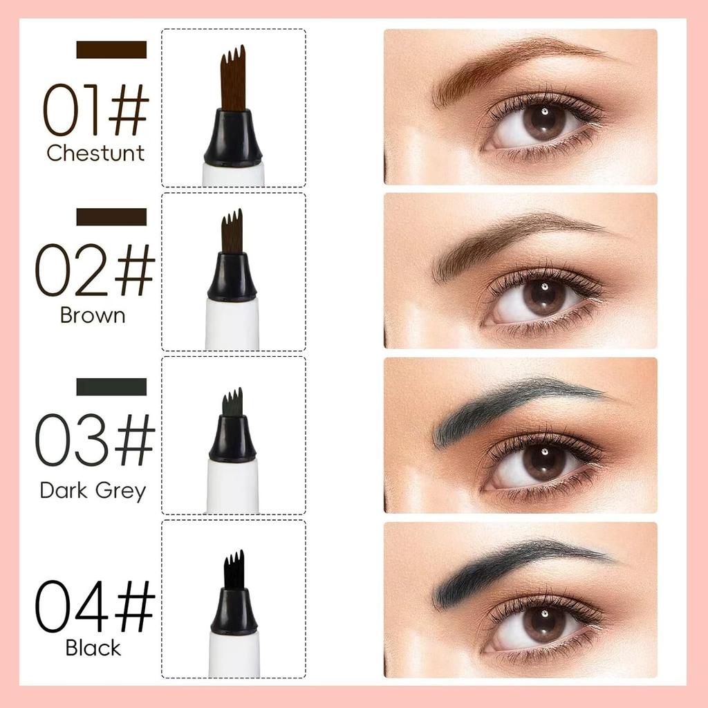 Batch of 4 waterproof 3D eyebrow pencils with 4 fork tips, Microblading Eyebrow Pencil with 4 tips Micro head, long-lasting natural makeup