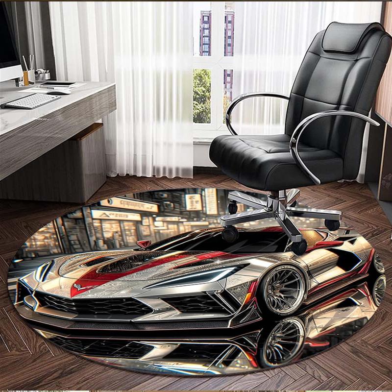Chevrolet Corvette Print Round Rug, Washable Floor Carpet, For Entryway Dorm Laundry Room Office Study, Home Decor Birthday Christmas Gift