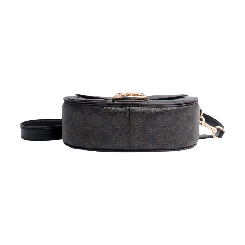 Coach Georgie 21 Carriage Buckle Presbyopic Color Matching Coated Canvas and Leather Crossbody Bag Small Size Women's Dark Brown Black