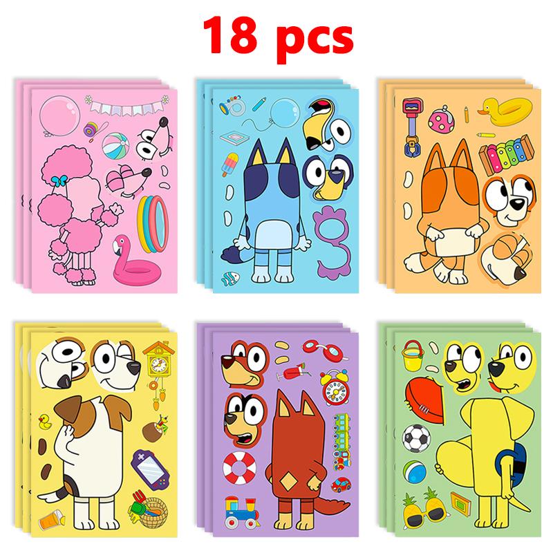Bluey Ve Bingo Köpek Çizgi Film Anime Çıkartmaları 6/12/18 Adet Yüz Yamalı Kendin Yap Dekorasyon Çıkartmaları Çocuk Bulmaca Eğitim Oyuncakları