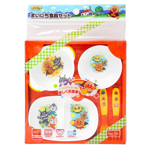 LEC Anpanman Everyday Dinnerware Set (4-Piece Set) / Microwave, Dishwasher, and Boilable Disinfectant Safe / For Children /