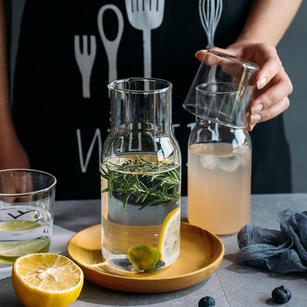 Transparenter Kaltwasser-Krug für das Wohnzimmer mit Tasse, Saftflasche, kreativer Wasserkrug, Nachttisch