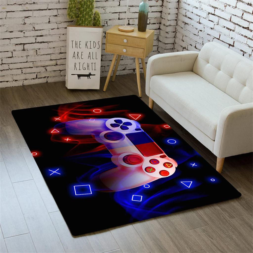 Video Game Carpet Cartoon Gamepad Area Rugs Gamer Controller Floor Mat Non-Slip Home Bedroom Teens Playing Room Decor Doormat