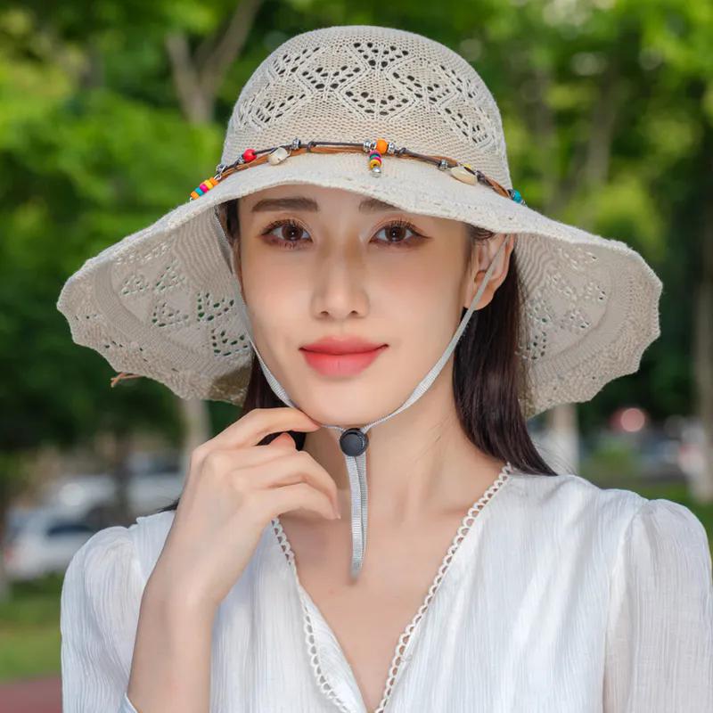 WTEMPO Foldable Cotton Hemp Bucket Hats Women Summer Washable Versatile Sun Hats Outdoor Sunshade Sunscreen Beach Hats