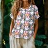 Women's Fashion Henley Neck Single Breasted Shirt Halloween Print Short Sleeve Casual Top Lightweight Blouse