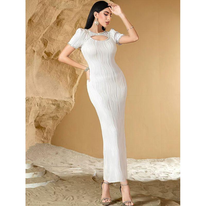 

New Tight Texture Sexy dresses for women Fashion Guest dresses Sexy Diamond Studded Dress White M
