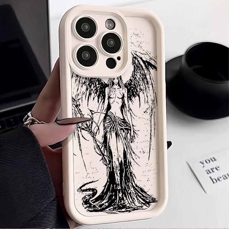 INS Luxuriöses Dunkler Engel Handyhülle Für iPhone 11 12 13 14 15 16 Pro Max X XR XS Max 7 8 Plus SE Stoßfest Weiche TPU Rückseite Y2k