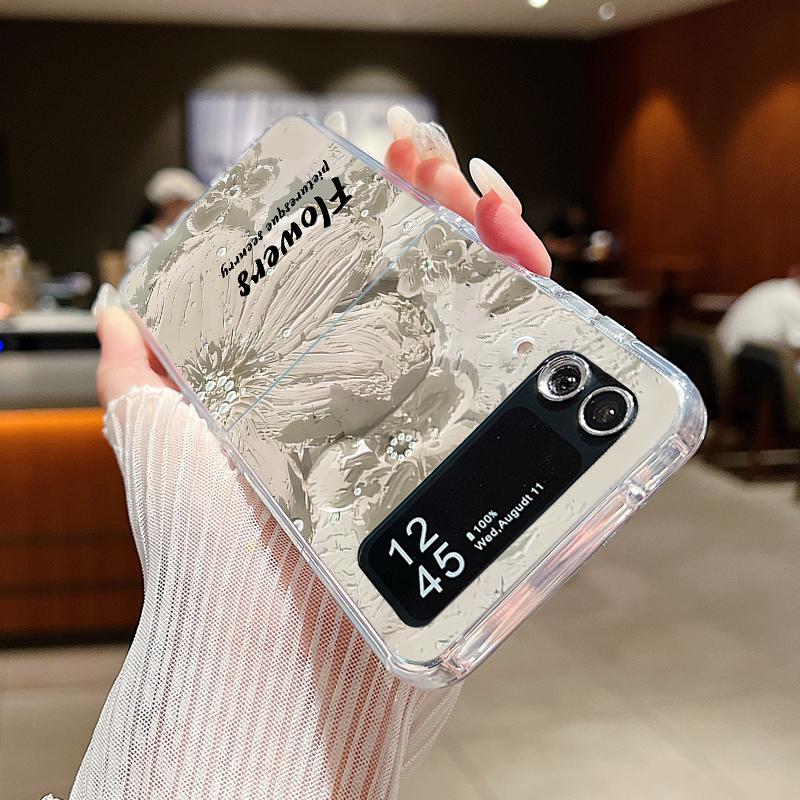 For Samsung Galaxy Z Flip 6 5 4 3 Case Luxury Oil Painting Flower Butterfly Hard Clear Folding Cover For Samsung Z Flip6 Flip5