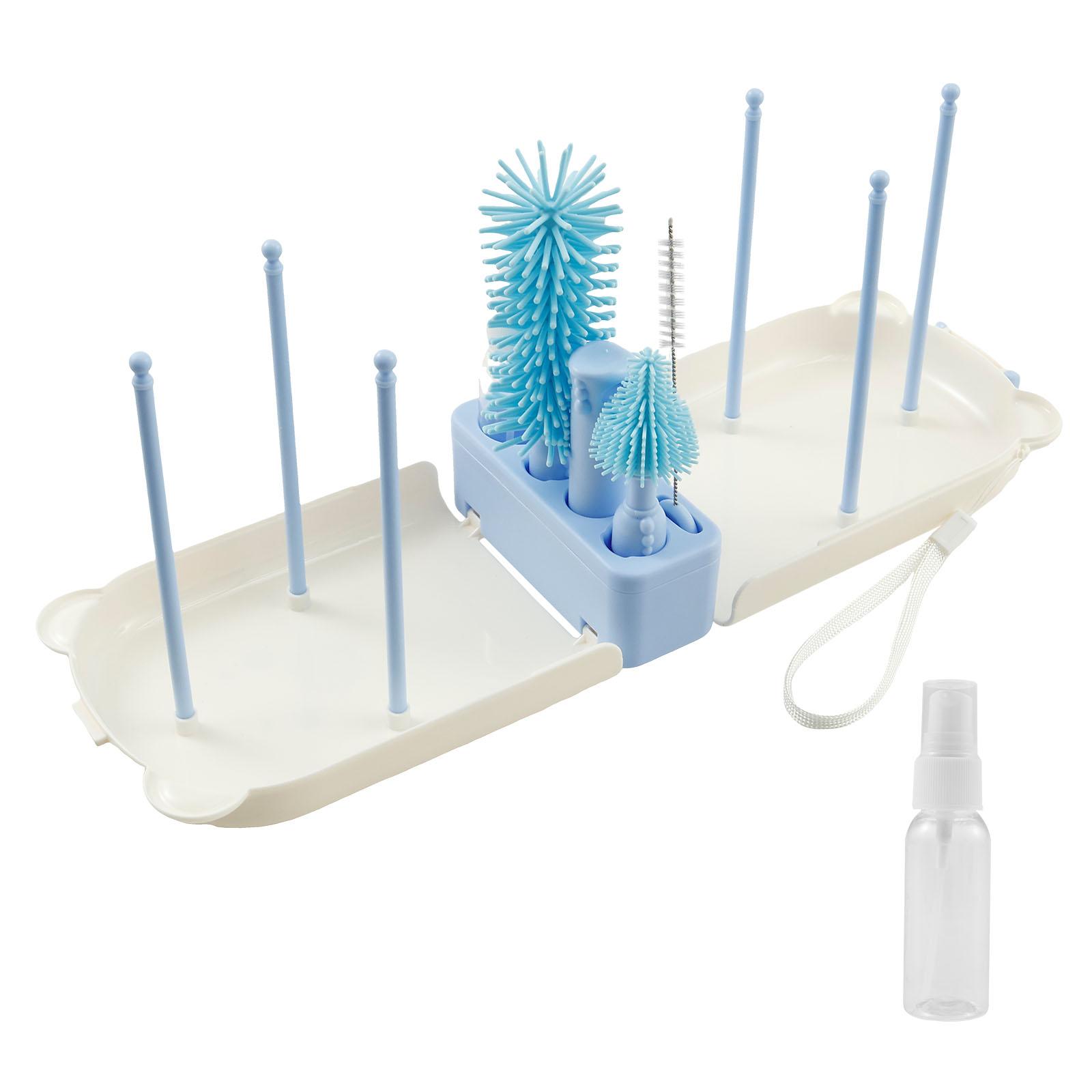 

Bottle Brush Set Portable Baby Bottle Cleaner Kit with Silicone Nipple Brush Bottle Cleaning Tool Drying Rack for Home and Trave синій