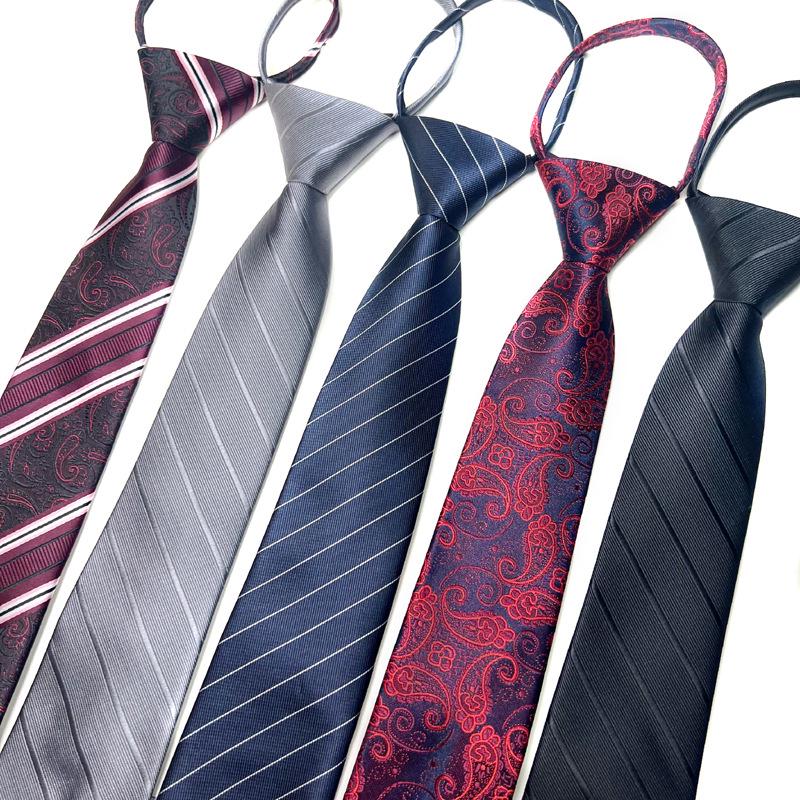 Men's 7cm Easy-Pull Zipper Tie, 1200-Needle Yarn-Dyed Polyester