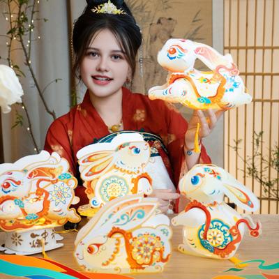 DIY Rabbit Lantern Light-up Chinese Style Lantern 3D Waterproof Lantern Photo Prop for Mid-Autumn Festival Celebration Party Decoration