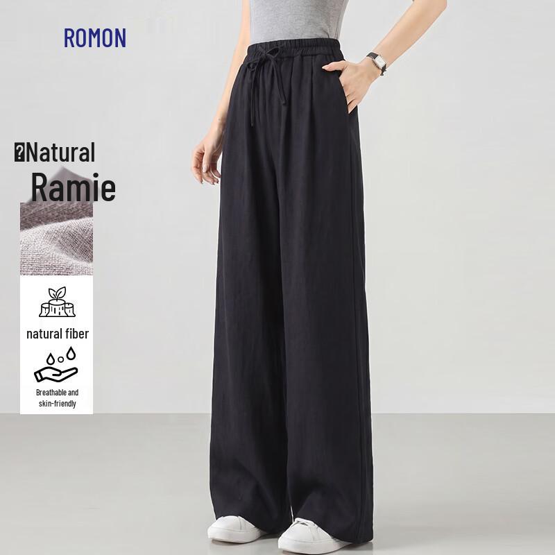 Luomeng Unisex Ramie-Cotton Blend Casual Pants 2XL
