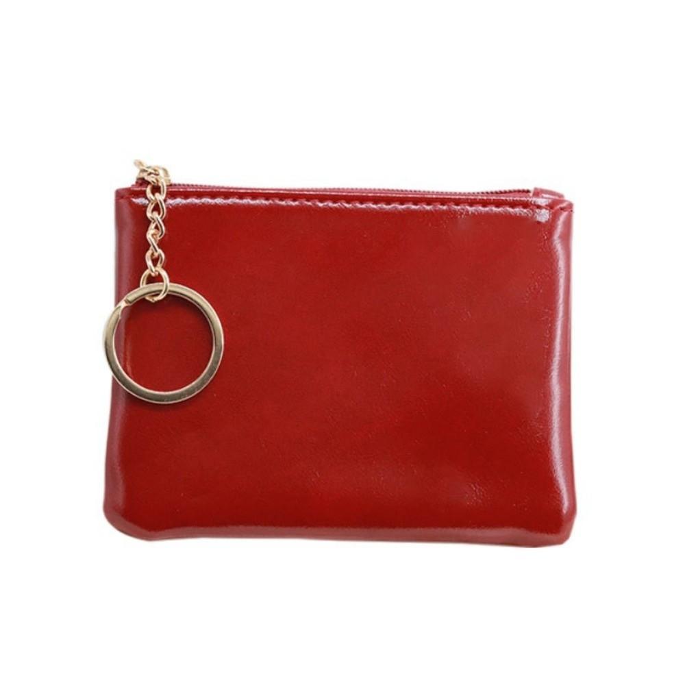

Fashion PU Leather Coin Purse with Keychain Portable Card Holder Zipper Closure Wallet Women вино красного