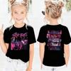 Summer Girls Casual T Shirts Fashion Printed Children's Short Sleeve Tops Kids Breathable Comfy Outdoor Tee Black Pink White