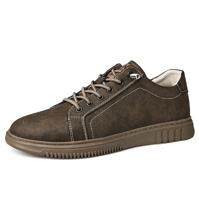 Men s Genuine Leather Casual White Sneakers - Soft Sole, Versatile for Spring/Autumn 39