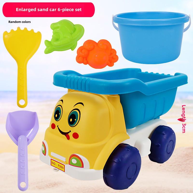 Strandspielzeug-Set für Kinder: Sandwerkzeuge, Sanduhr, Spielzeugauto und Eimer