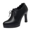Frühling Herbst Weiches Leder Weiche Sohle Vielseitige Mode Bequeme High Heels Schnürschuhe mit tiefem Mund Damen Lederschuhe