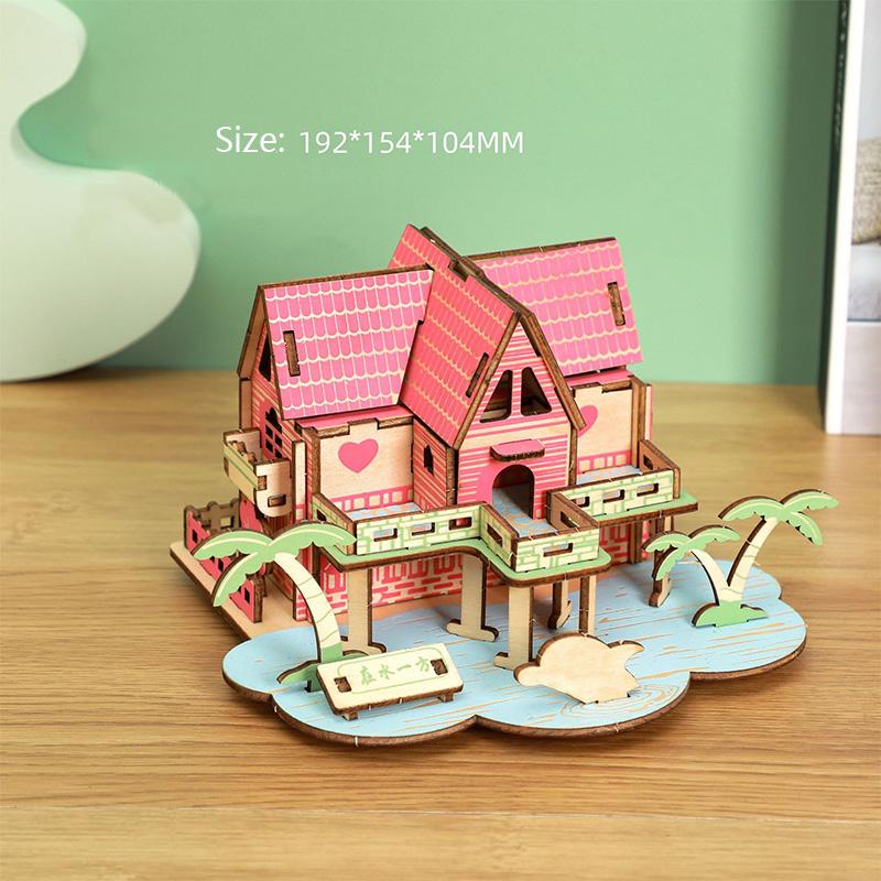 Laser Cutting DIY Houses Villas Building 3D Wooden Puzzle Toy Assembly Model Kits Desk Decoration for Children's Gift