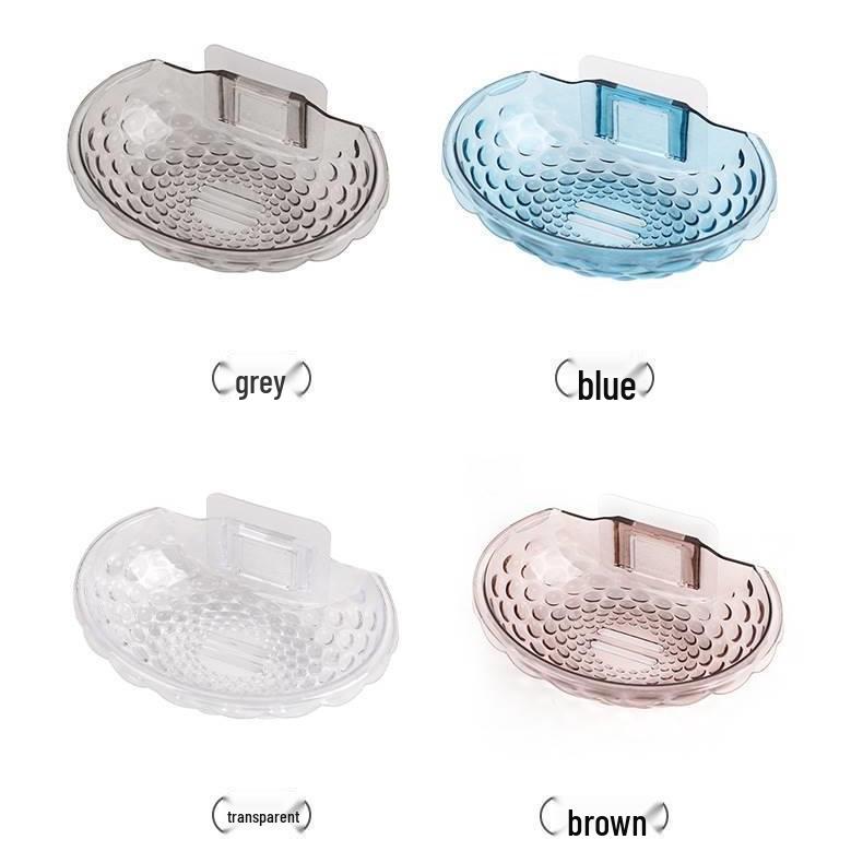 

Wall-Mounted Punch-Free Draining Soap Dish & Cover Shell Transparent Soap Box - Blue - 1 Piece