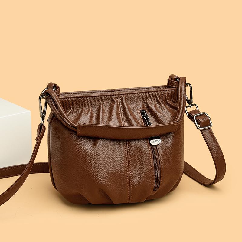 Women's Ruched Design Crossbody Bag Shoulder Bag Stylish Faux Leather Casual Bucket Bag