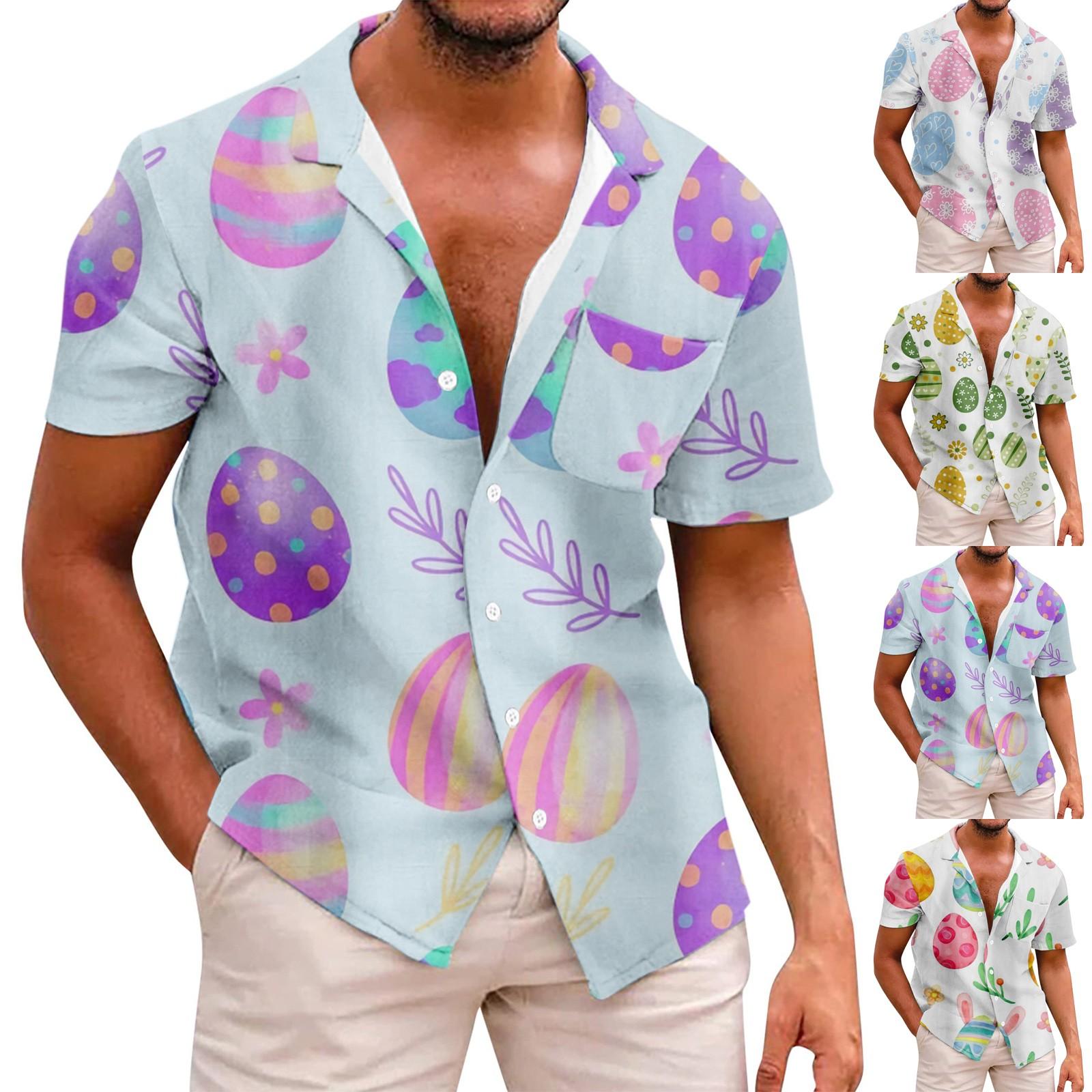 

Мужская летняя свободная модная рубашка с короткими рукавами с пасхальным принтом
