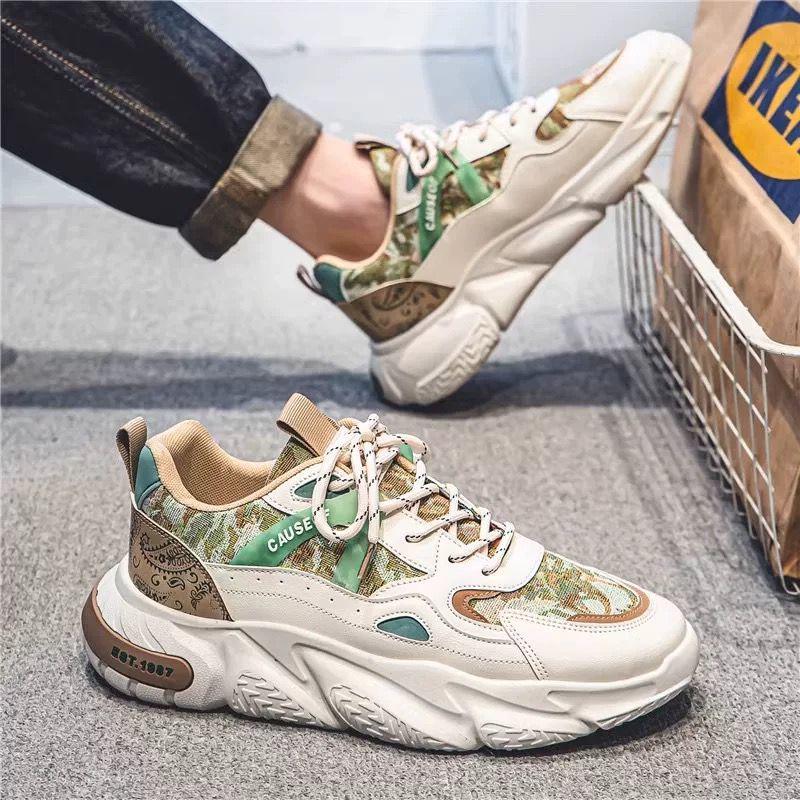 

Spring & Autumn Men s Breathable Sneakers Korean Style Trendy White Thick-Soled Casual Dad Shoes 41