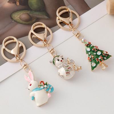Weihnachts-Schlüsselanhänger Schneemann Weihnachtsbaum Strümpfe Hasenform Schlüsselring Strass-Einlage Schlüssel-Organizer