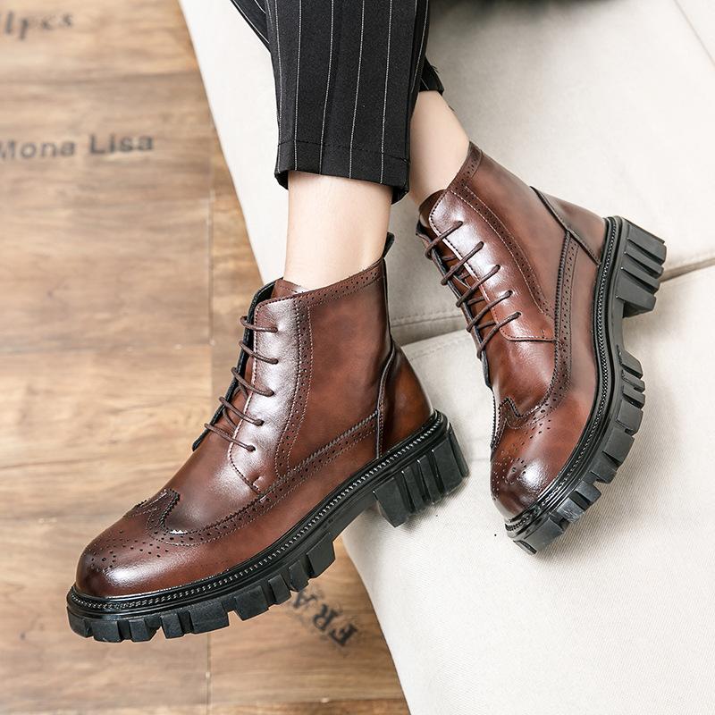 

Men s shoes fashion new leather boots trend men s platform Martin boots medium locomotive boots casual leather shoes 38