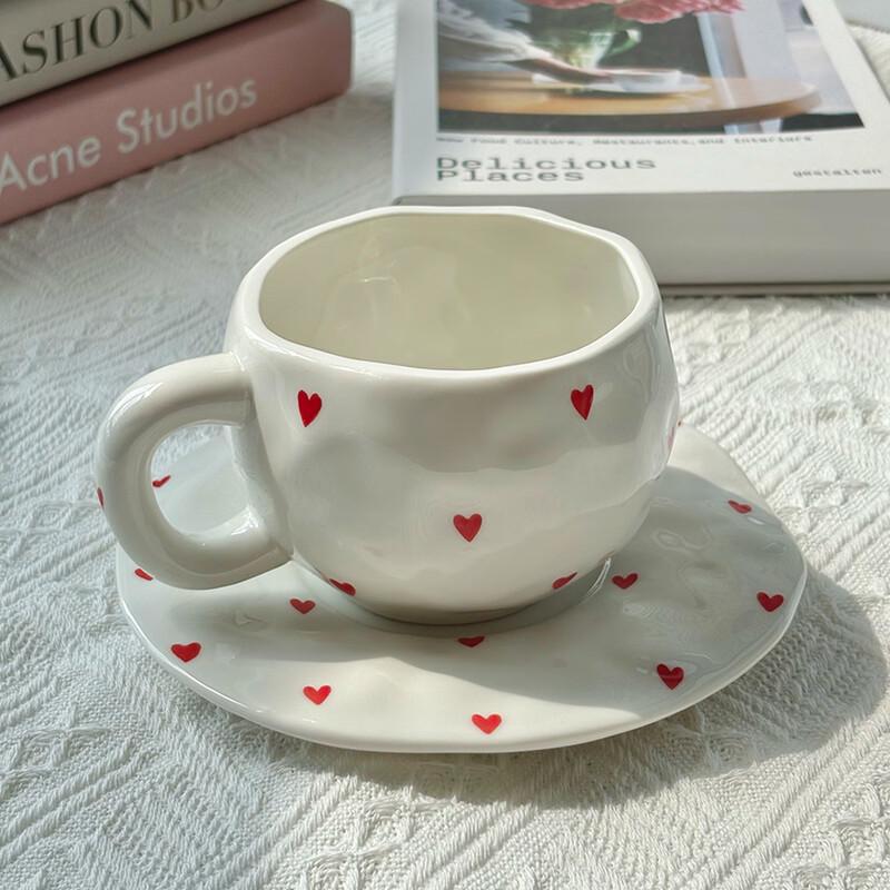 Shangqi Hand-painted Irregular Heart Ceramic Coffee Cup & Saucer Set