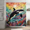 Bright Blue Whale Shower Curtain Underwater Ocean Life Print For Bathroom Decor Extra Long Water Repellent Fabric