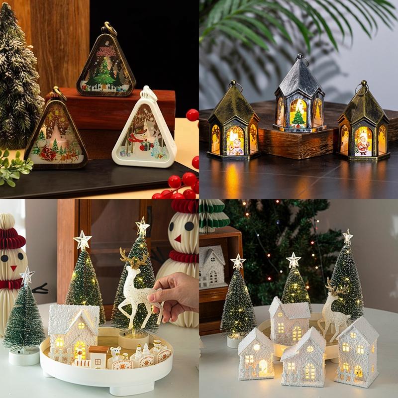 Glowing Snow House Tabletop Ornaments Christmas Led Night Lights Windows Display New Year Decorations Festival Atmosphere