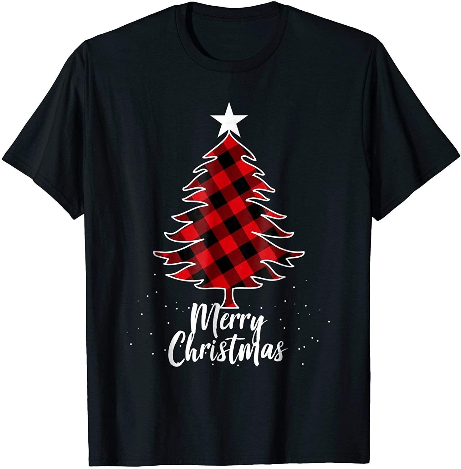 BEST! Buffalo Plaid Christmas Tree Merry Christmas Tee S-3XL L